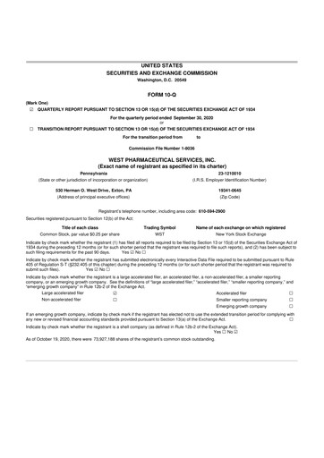 Vorschaubild West Pharmaceutical Services 10-Q Quartalsbericht 2020 