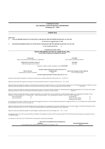 Thumbnail West Pharmaceutical Services 10-K Annual Report 2020