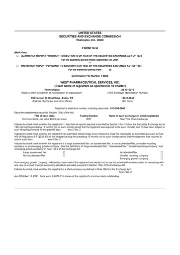 Vorschaubild West Pharmaceutical Services 10-Q Quartalsbericht 2021 