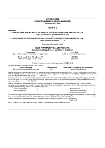 Vorschaubild West Pharmaceutical Services 10-Q Quartalsbericht 2022 