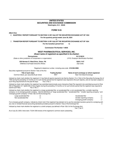 Vorschaubild West Pharmaceutical Services 10-Q Quartalsbericht 2024 