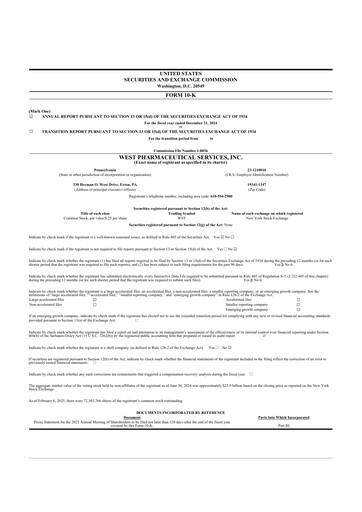 Thumbnail West Pharmaceutical Services 10-K Annual Report 2024