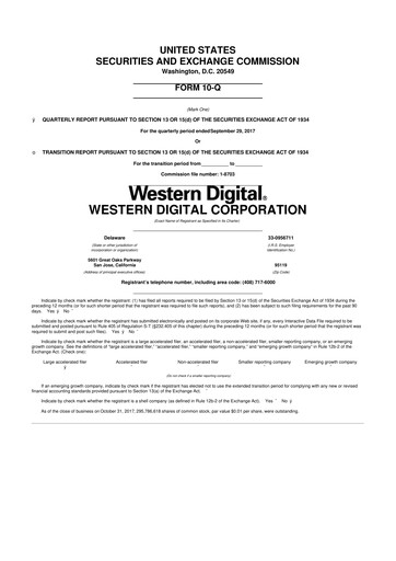 Thumbnail Western Digital 10-Q Quarterly Report FY2018 