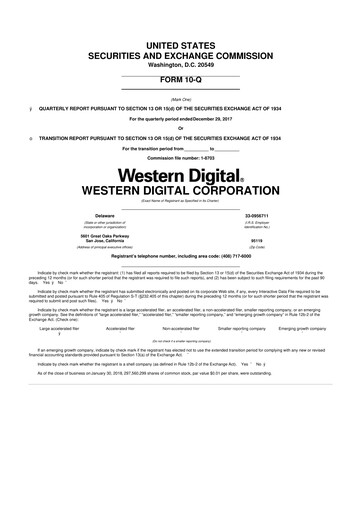 Thumbnail Western Digital 10-Q Quarterly Report FY2018 