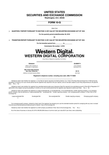 Thumbnail Western Digital 10-Q Quarterly Report FY2019 