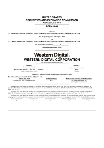 Thumbnail Western Digital 10-Q Quarterly Report FY2022 