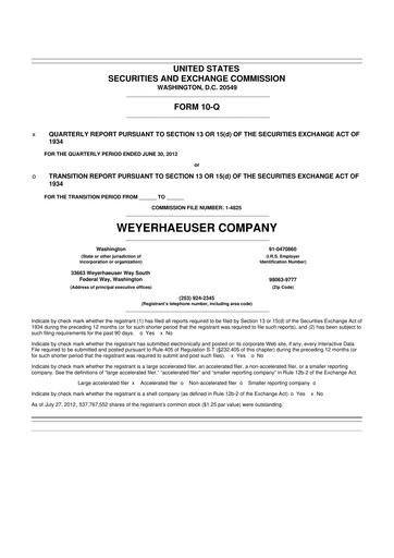 Thumbnail Weyerhaeuser
 10-Q Quarterly Report FY2012 
