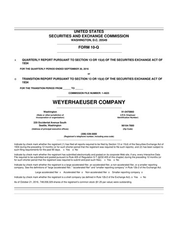 Thumbnail Weyerhaeuser
 10-Q Quarterly Report FY2016 