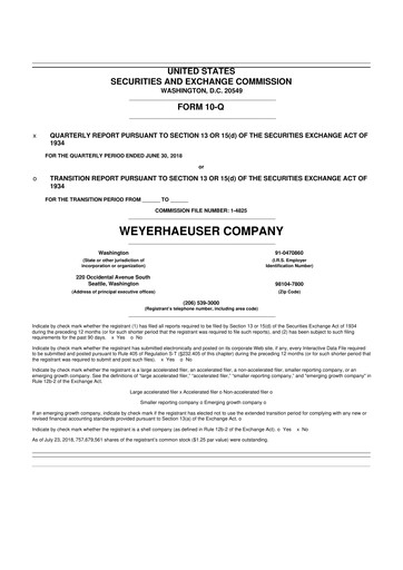 Thumbnail Weyerhaeuser
 10-Q Quarterly Report FY2018 