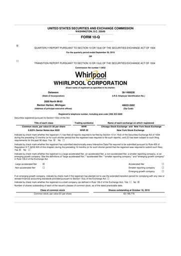 Thumbnail Whirlpool 10-Q Quarterly Report FY 