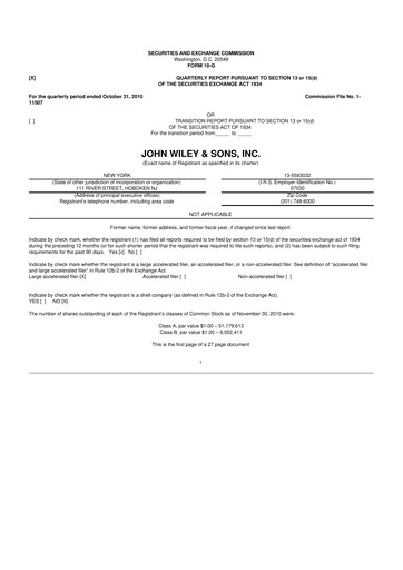 Thumbnail John Wiley & Sons 10-Q Quarterly Report FY 