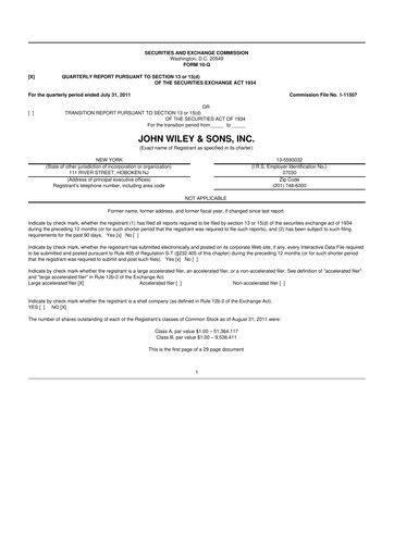 Thumbnail John Wiley & Sons 10-Q Quarterly Report FY 