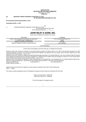 Thumbnail John Wiley & Sons 10-Q Quarterly Report FY2014 