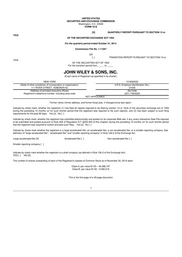 Thumbnail John Wiley & Sons 10-Q Quarterly Report FY2015 