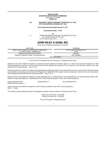 Thumbnail John Wiley & Sons 10-Q Quarterly Report FY2017 