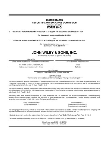 Thumbnail John Wiley & Sons 10-Q Quarterly Report FY2019 