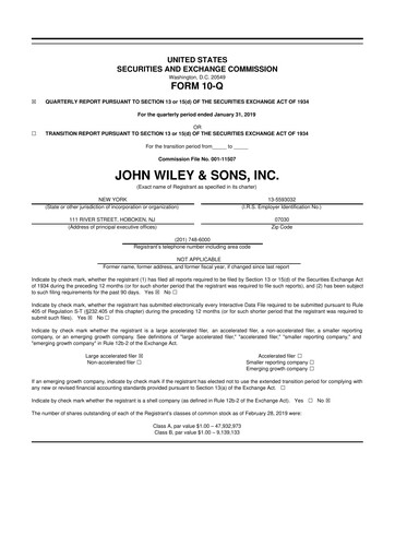 Thumbnail John Wiley & Sons 10-Q Quarterly Report FY2019 