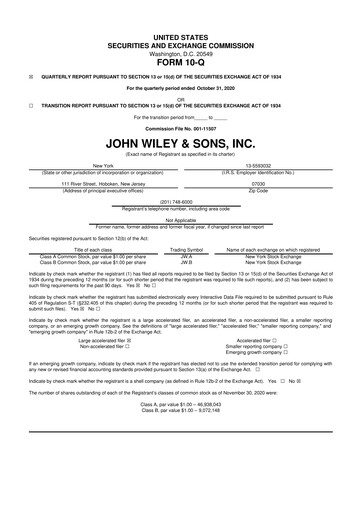 Thumbnail John Wiley & Sons 10-Q Quarterly Report FY2021 