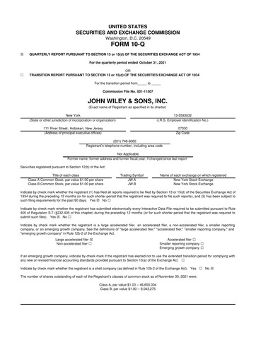 Thumbnail John Wiley & Sons 10-Q Quarterly Report FY2022 