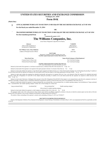 Thumbnail Williams Companies
 10-K Annual Report 2014