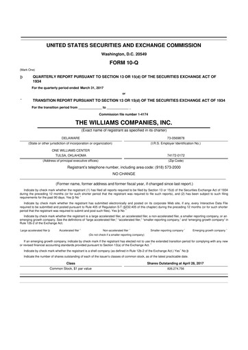 Thumbnail Williams Companies
 10-Q Quarterly Report FY2017 