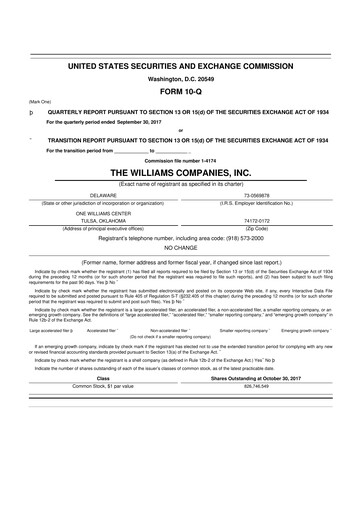 Thumbnail Williams Companies
 10-Q Quarterly Report FY2017 