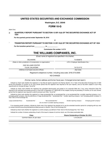 Thumbnail Williams Companies
 10-Q Quarterly Report FY2018 