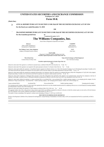 Thumbnail Williams Companies
 10-K Annual Report 2018