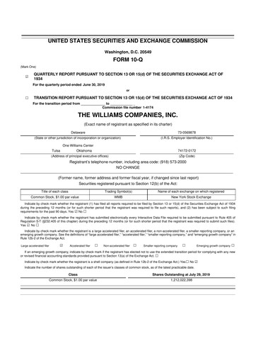Thumbnail Williams Companies
 10-Q Quarterly Report FY2019 