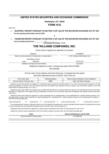 Thumbnail Williams Companies
 10-Q Quarterly Report FY2020 