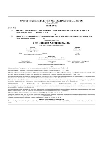 Thumbnail Williams Companies
 10-K Annual Report 2020