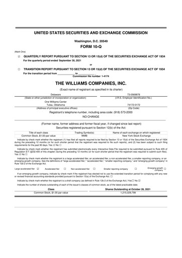 Thumbnail Williams Companies
 10-Q Quarterly Report FY2021 