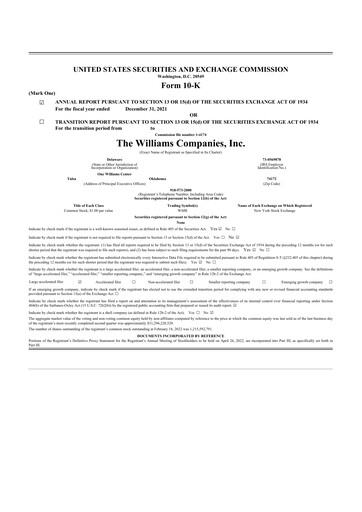 Thumbnail Williams Companies
 10-K Annual Report 2021