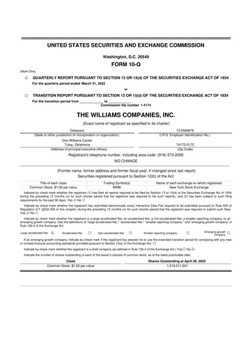 Thumbnail Williams Companies
 10-Q Quarterly Report FY2022 