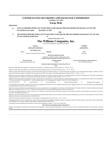 Thumbnail Williams Companies
 10-K Annual Report 2022