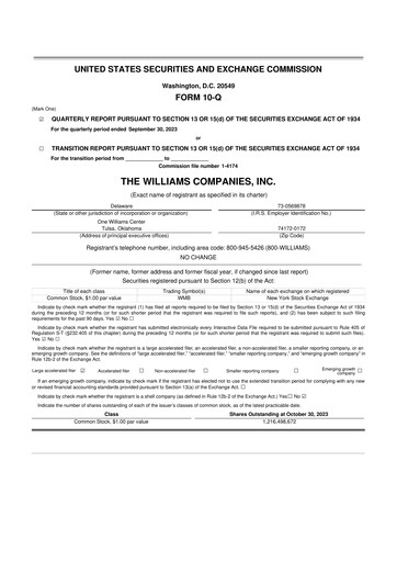 Thumbnail Williams Companies
 10-Q Quarterly Report FY2023 