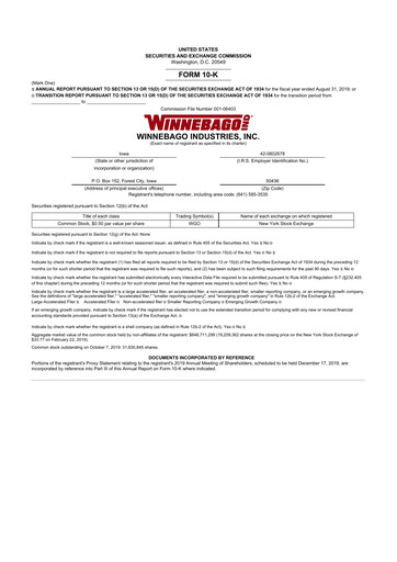 Thumbnail Winnebago Industries 10-K Annual Report 2019