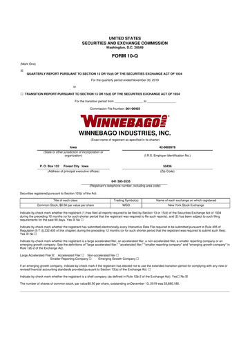 Vorschaubild Winnebago Industries 10-Q Quartalsbericht 2020 