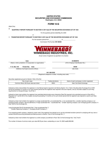 Vorschaubild Winnebago Industries 10-Q Quartalsbericht 2020 