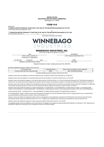 Thumbnail Winnebago Industries 10-K Annual Report 2021