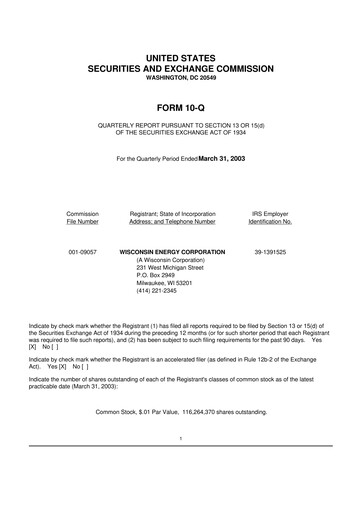 Thumbnail WEC Energy Group 10-Q Quarterly Report FY 