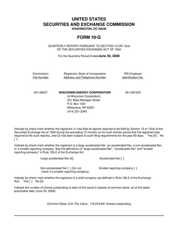 Thumbnail WEC Energy Group 10-Q Quarterly Report FY 