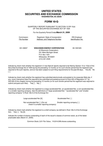 Thumbnail WEC Energy Group 10-Q Quarterly Report FY 