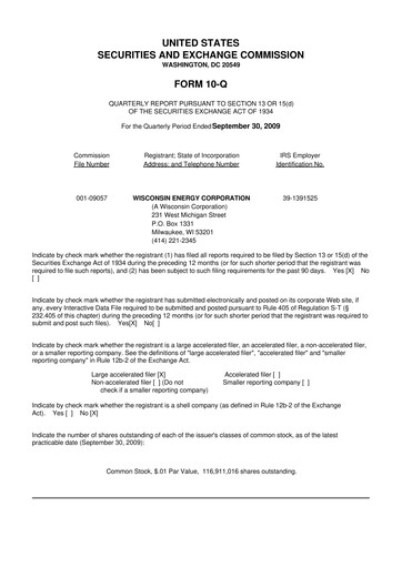 Thumbnail WEC Energy Group 10-Q Quarterly Report FY 