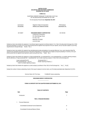 Thumbnail WEC Energy Group 10-Q Quarterly Report FY2010 