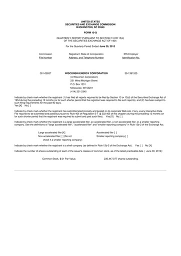 Thumbnail WEC Energy Group 10-Q Quarterly Report FY2012 