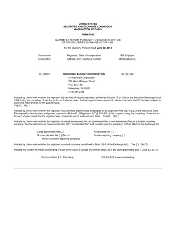 Thumbnail WEC Energy Group 10-Q Quarterly Report FY2014 