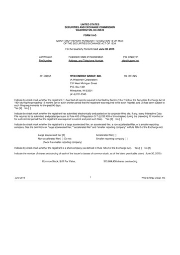 Thumbnail WEC Energy Group 10-Q Quarterly Report FY2015 