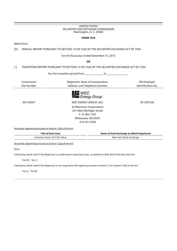 Thumbnail WEC Energy Group 10-K Annual Report 2015