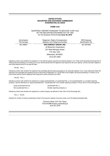 Thumbnail WEC Energy Group 10-Q Quarterly Report FY2016 